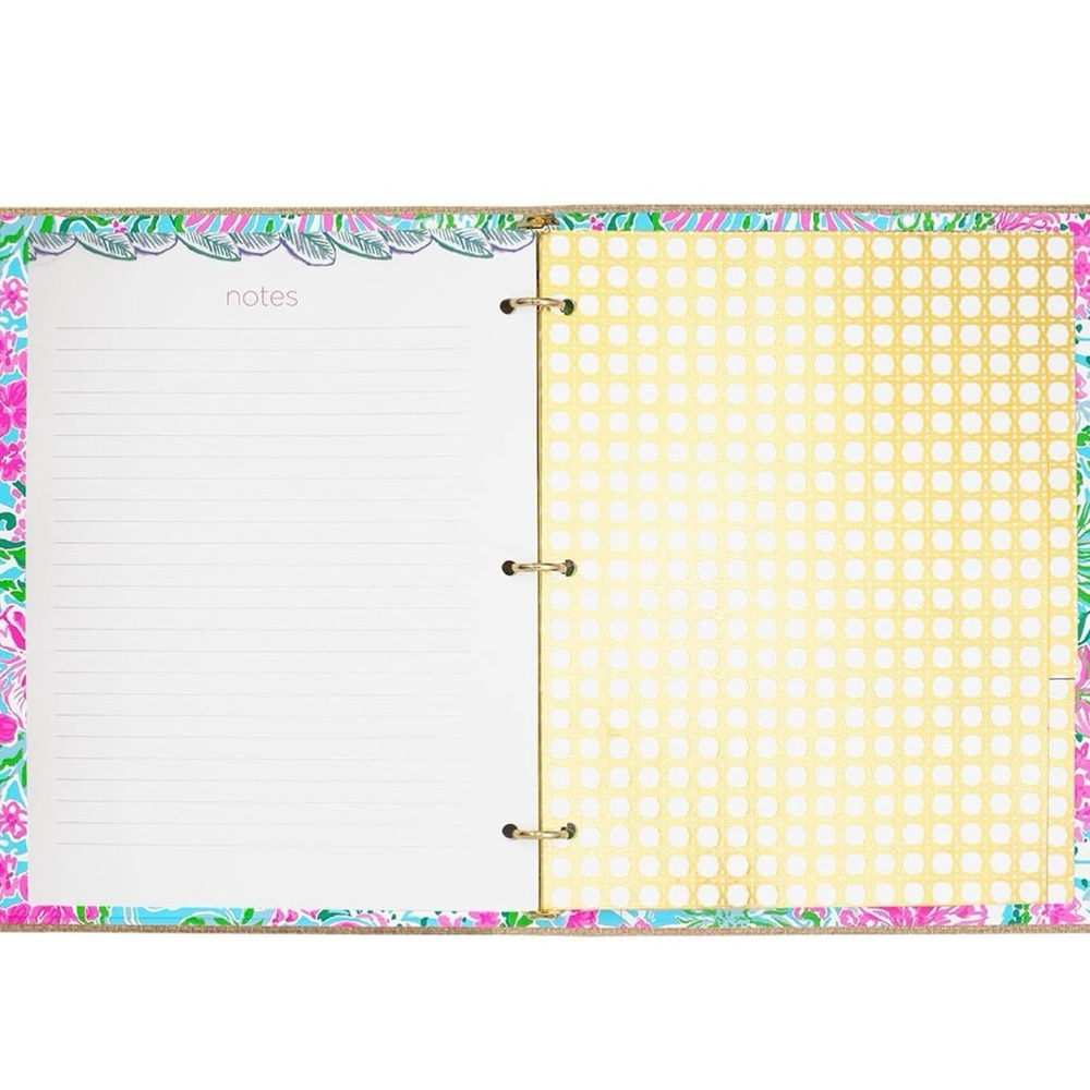 Lilly Pulitzer Tan and Gold Textured Binder with pencil holder and 2025 calendar - Picture 5 of 11